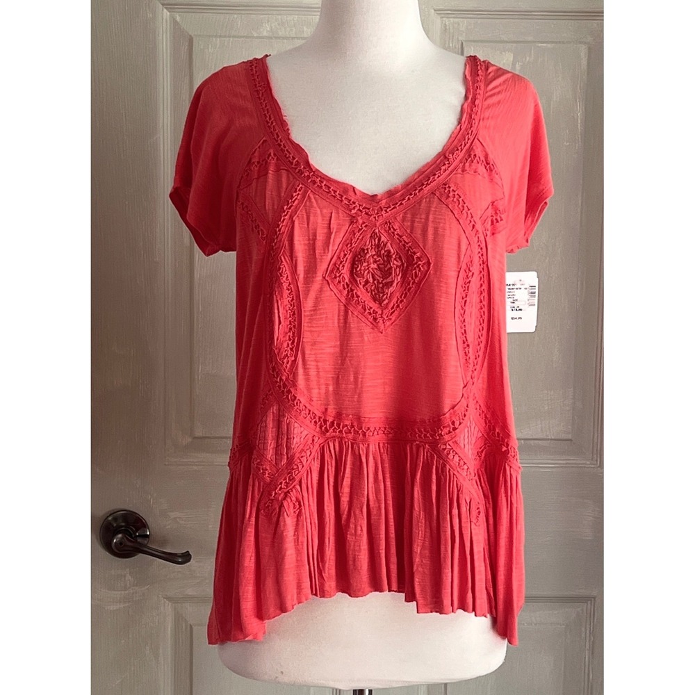 Saks Fifth Avenue Off 5th Peplum Top S Women Embroidered Boho Spice Orange Red